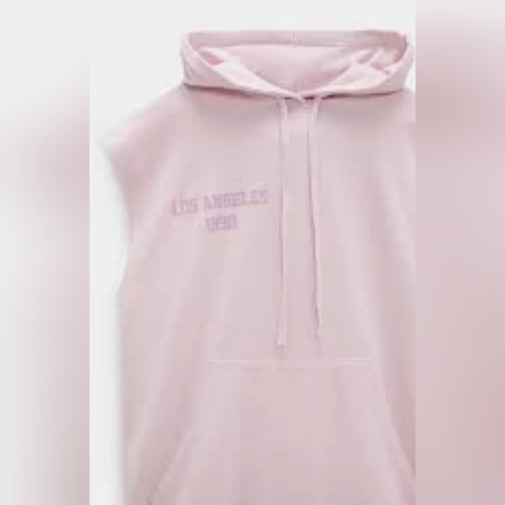 New Zara Pink Washed Plush Sweatshirt Dress Y2K Hoodie 1990 Los Angeles Small - Picture 3 of 15